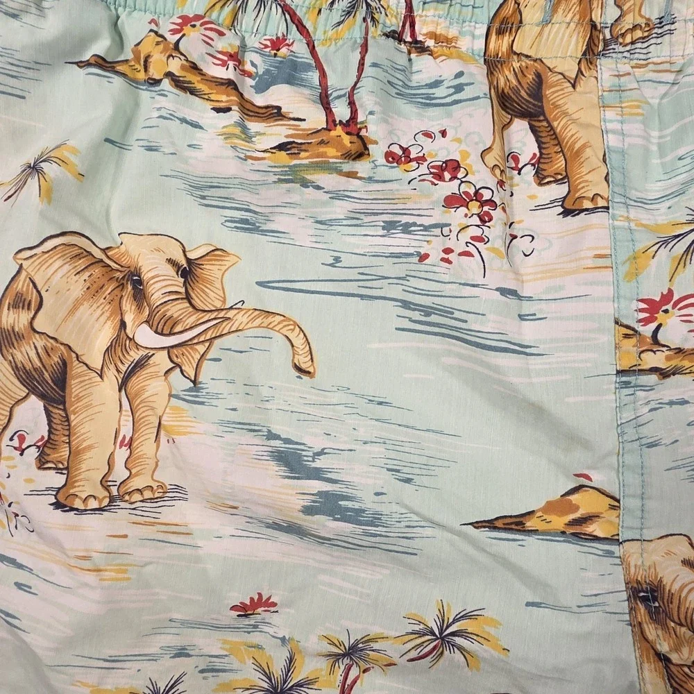 Polo Ralph Lauren Mens Swim Trunks Lined Elephant Print Size XL Tropical Pockets